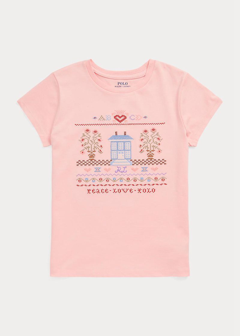 Koszulki Ralph Lauren Dziewczynka Różowe 7-14 Lata Embroidered Cotton Jersey 374298-VOJ